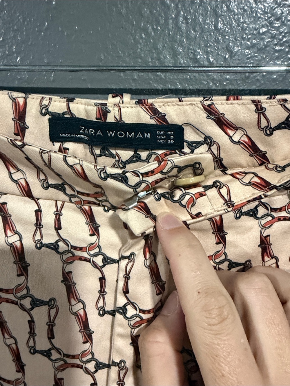 ZARA Chino Fit Pants Novelty Print Horsebit 8 - Picture 4 of 5